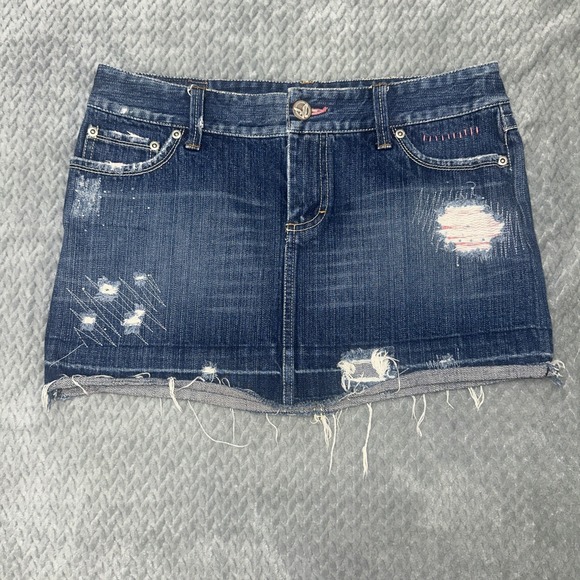 American Eagle Outfitters Dresses & Skirts - Vintage American Eagle‎ Skirt 8 Y2K Crystal Embellished Distressed Micro Mini